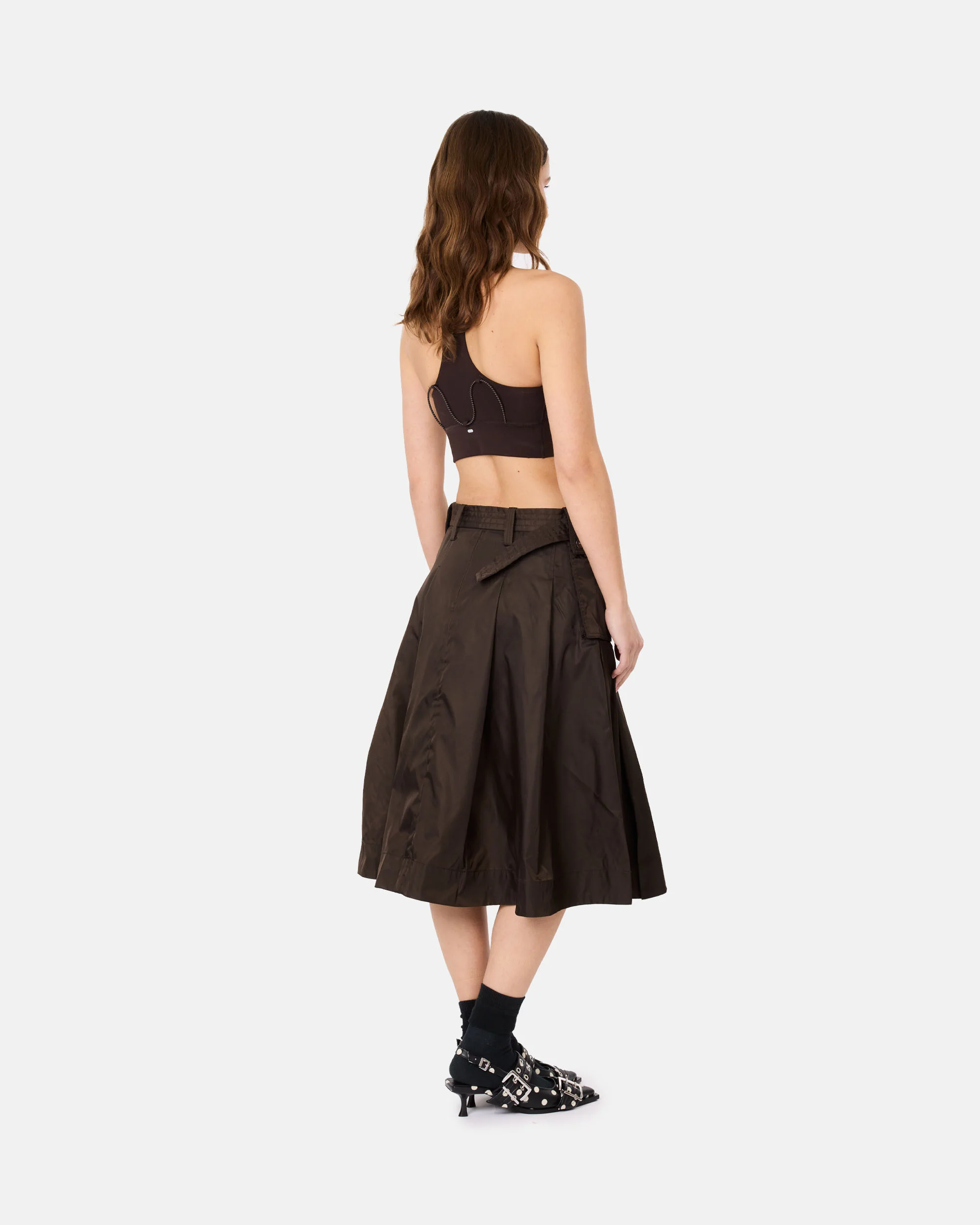 Duchesse Nylon Midi Pleated Pocket Skirt - Image 4