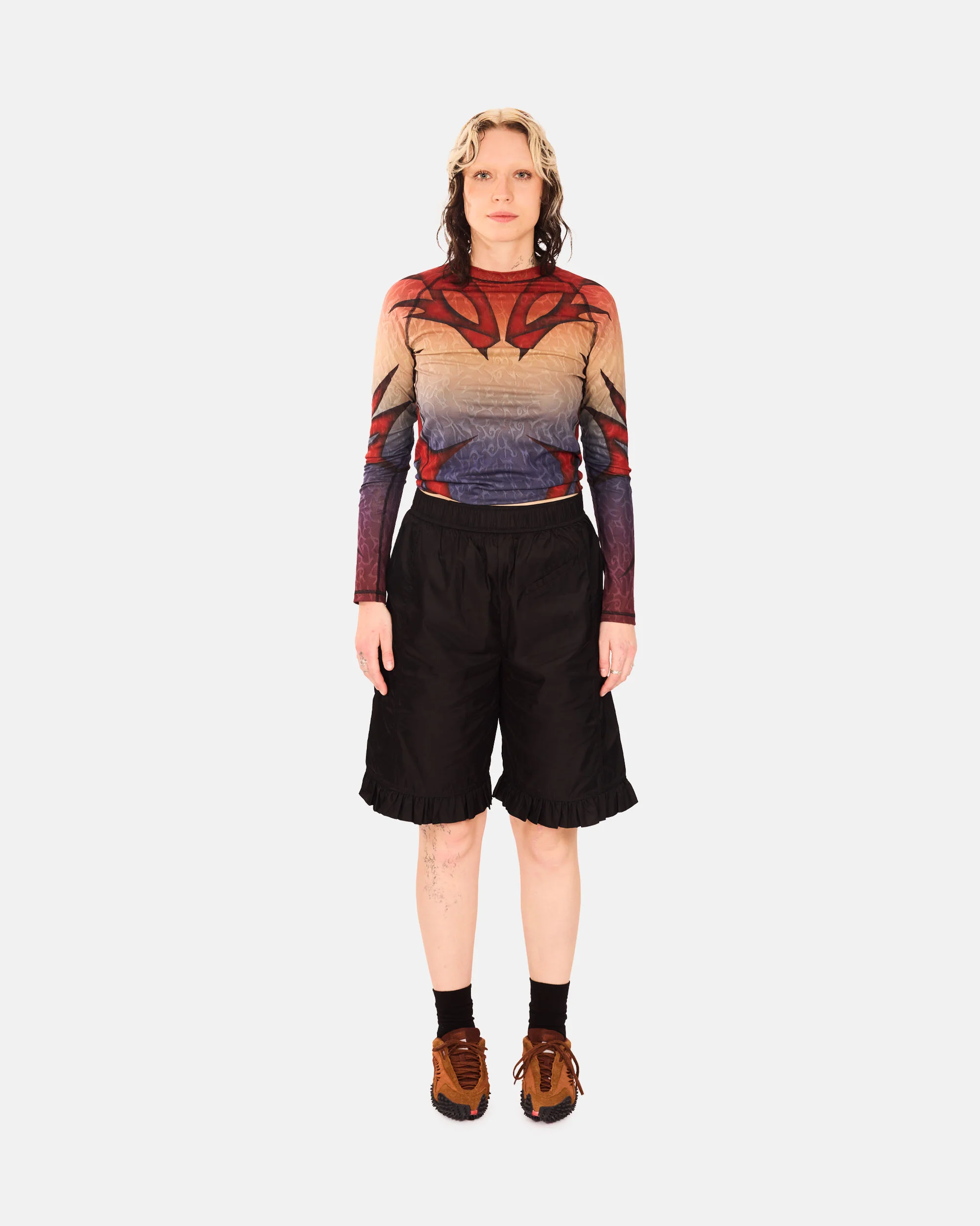 Duchesse Nylon Midi Shorts med volang - Image 2