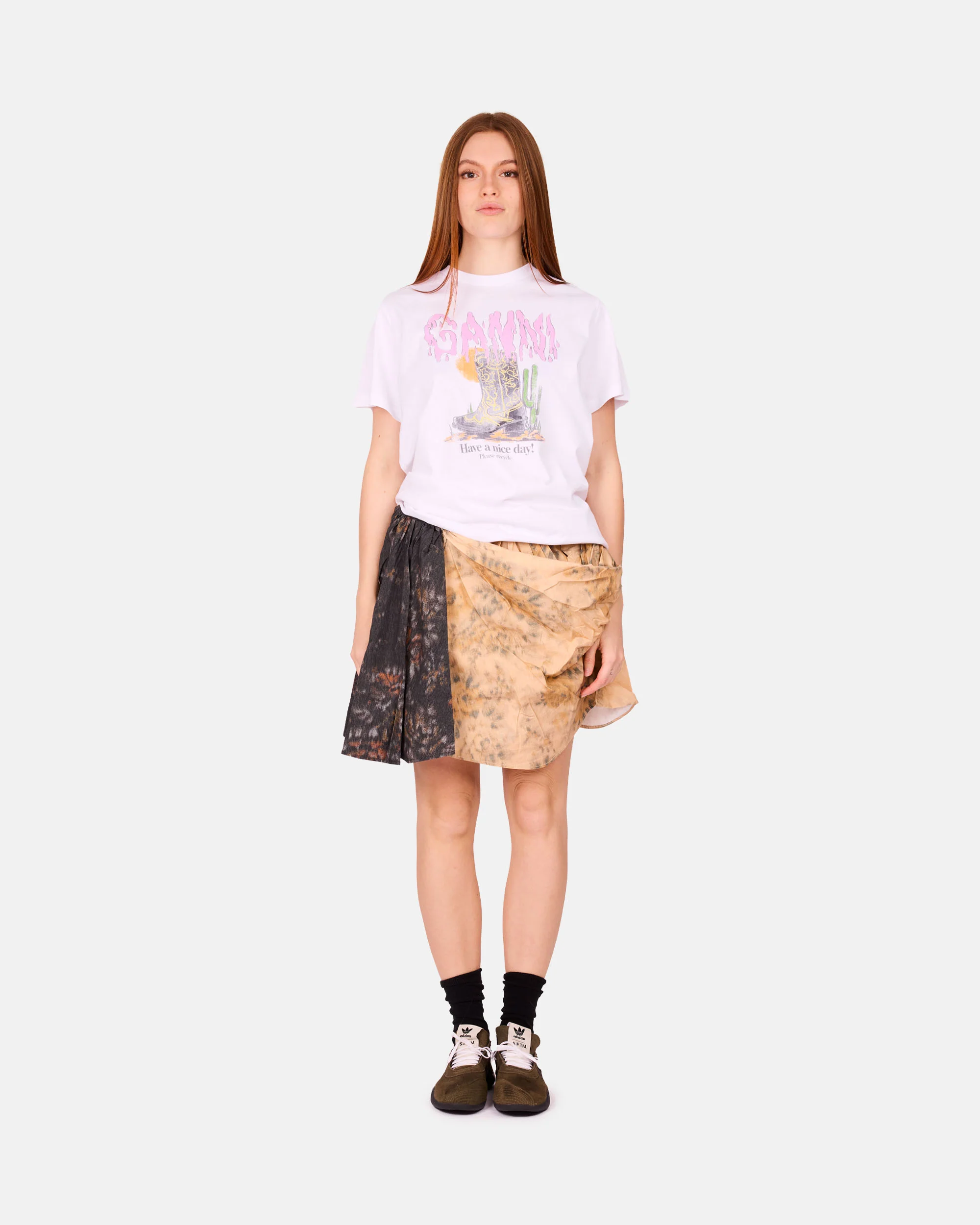 Printed Stretch Cotton Draped Mini Skirt - Image 5