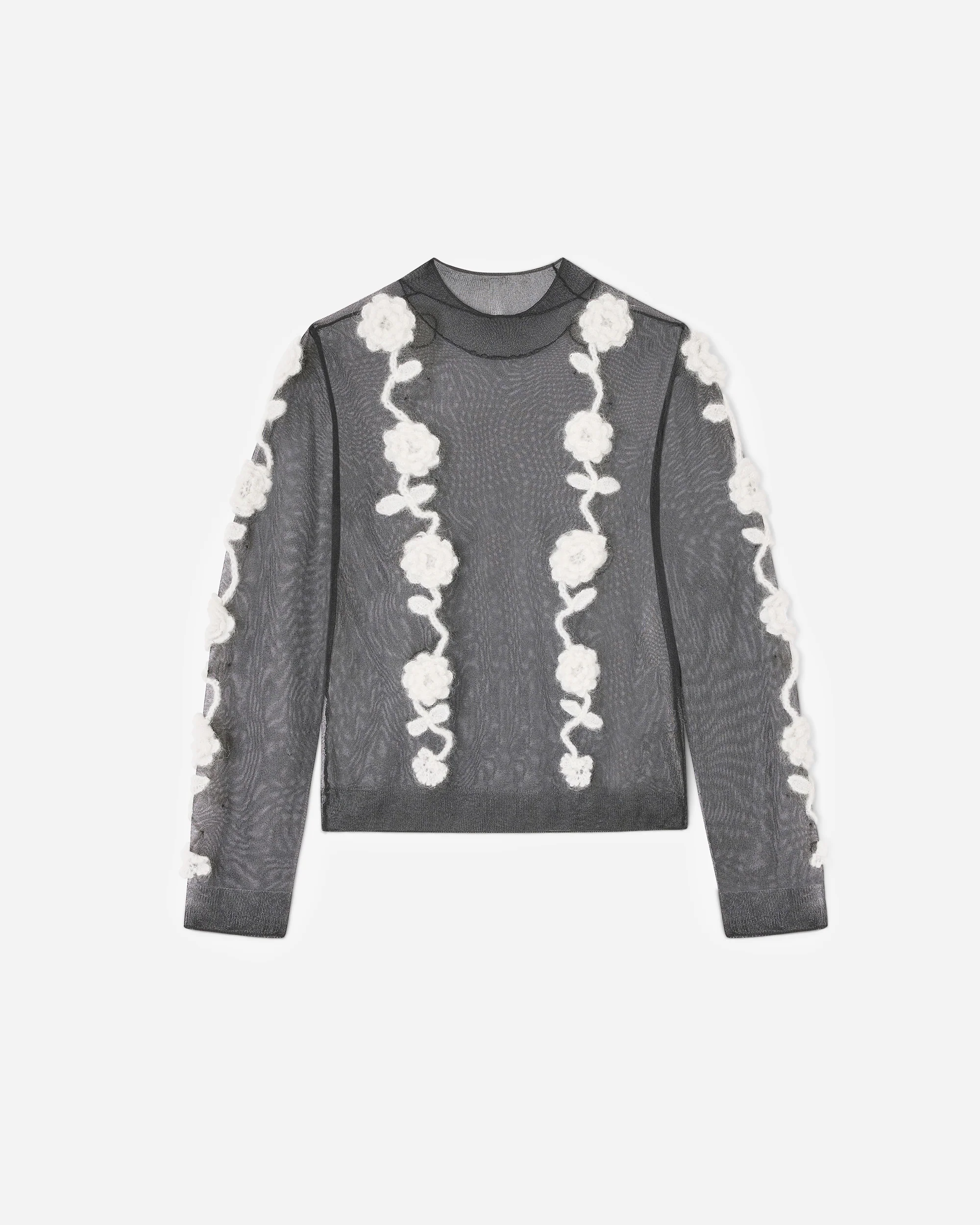 Sheer Flower Crochet Applique Top