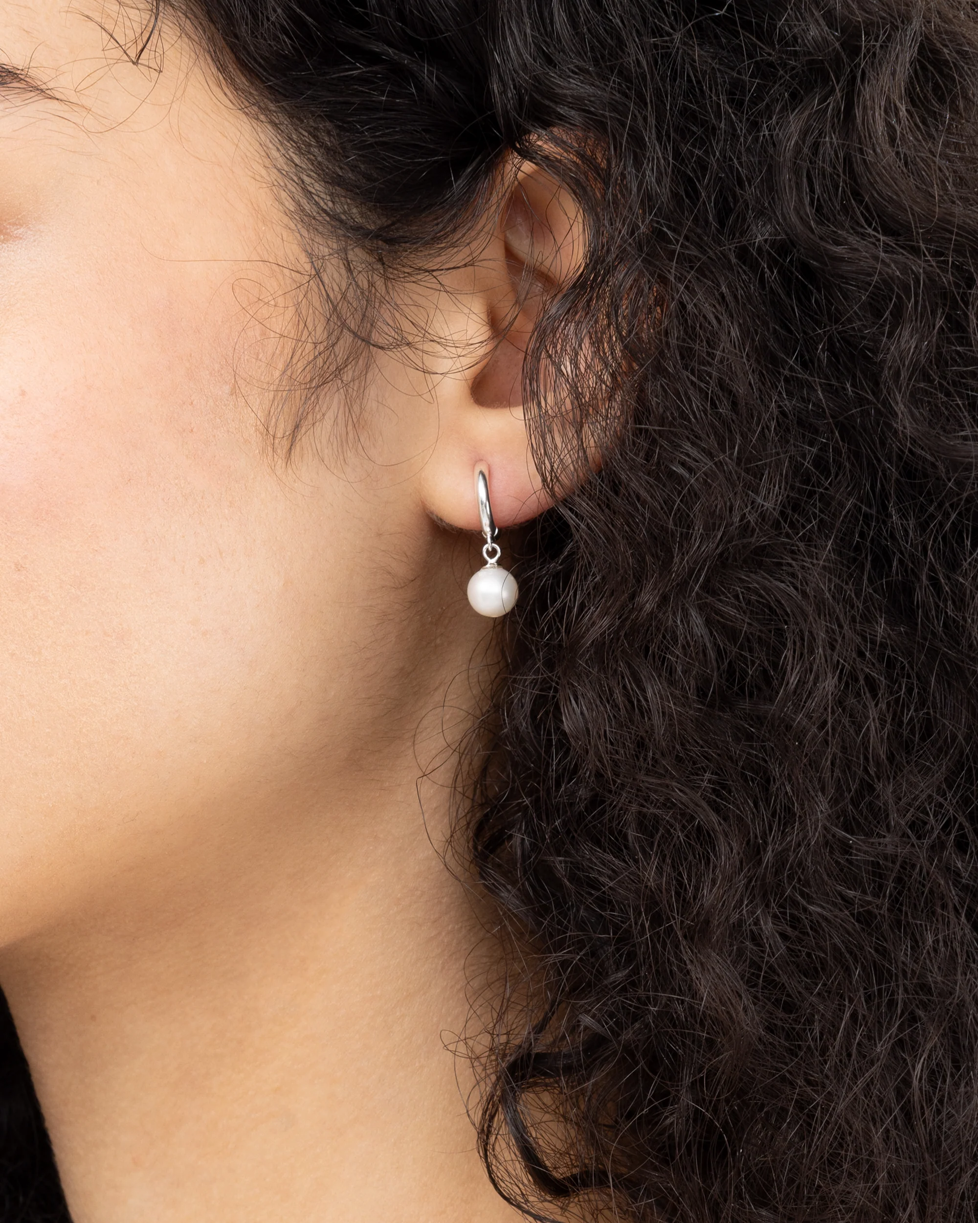 Round Pearl Huggie Earring - Image 3